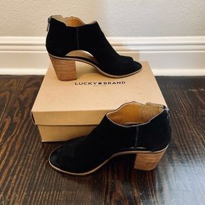 Suede open toe booties
